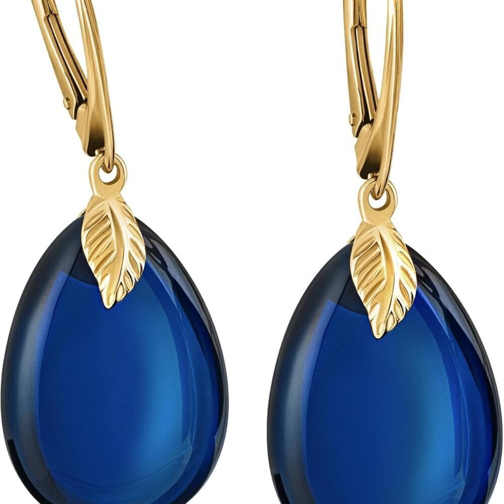 Blue Amber Earrings Sterling Silver Dangle Lightweight Elegant Jewelry